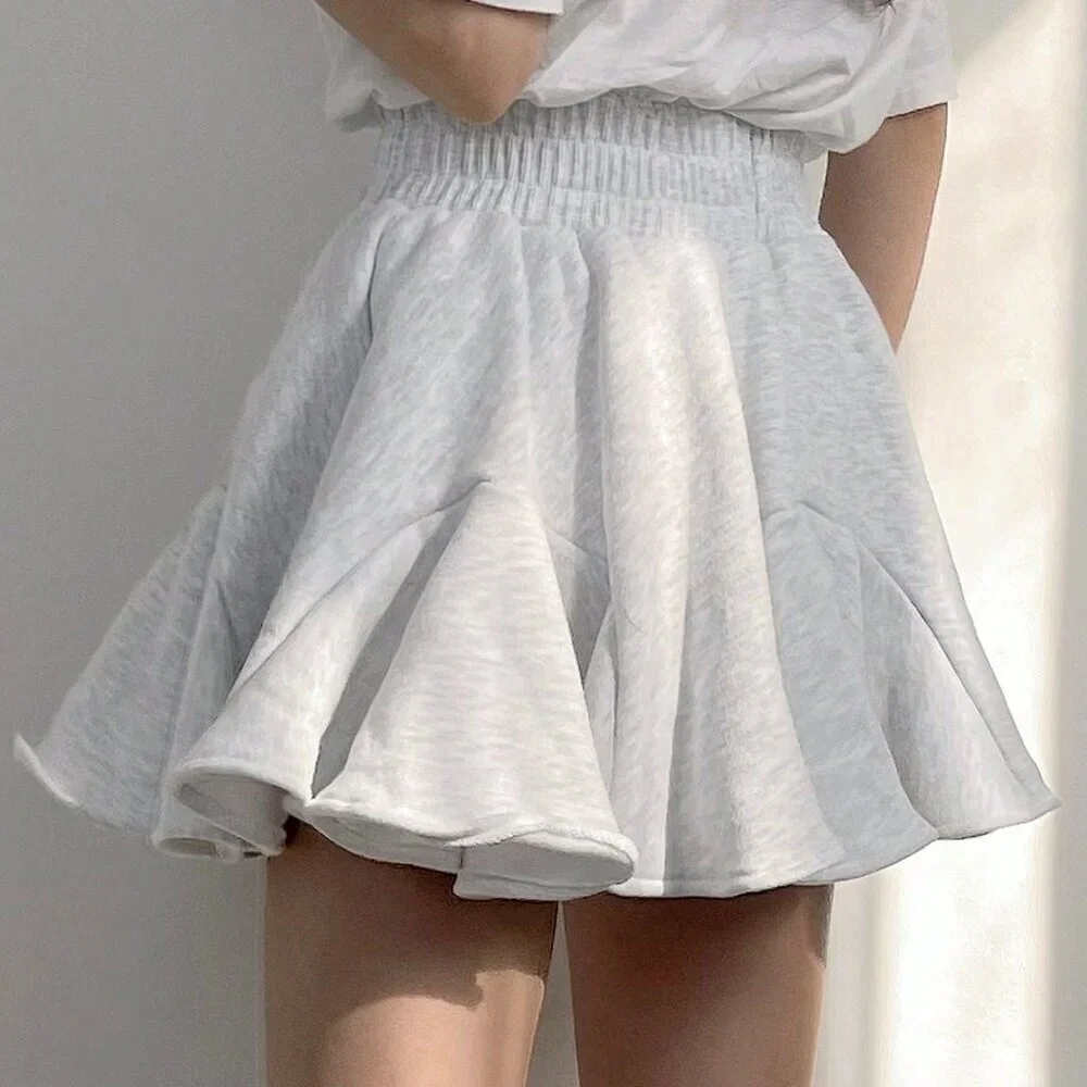 Grey Casual Women's Elastic Waist Fleece Flare Skirt
